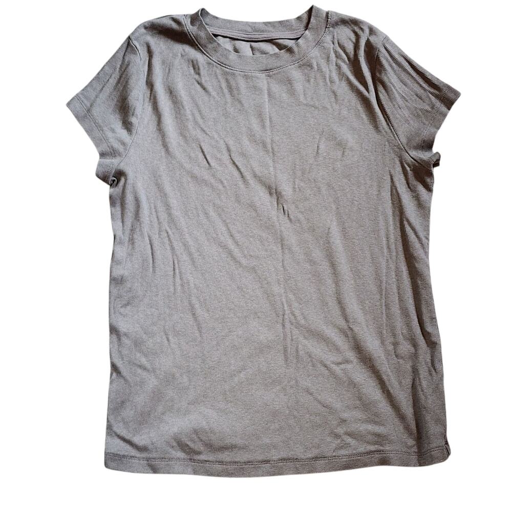 A New Day Womens Ribbed Tee Size XL Tan Short Sleeve Crew Neck Top Stretch